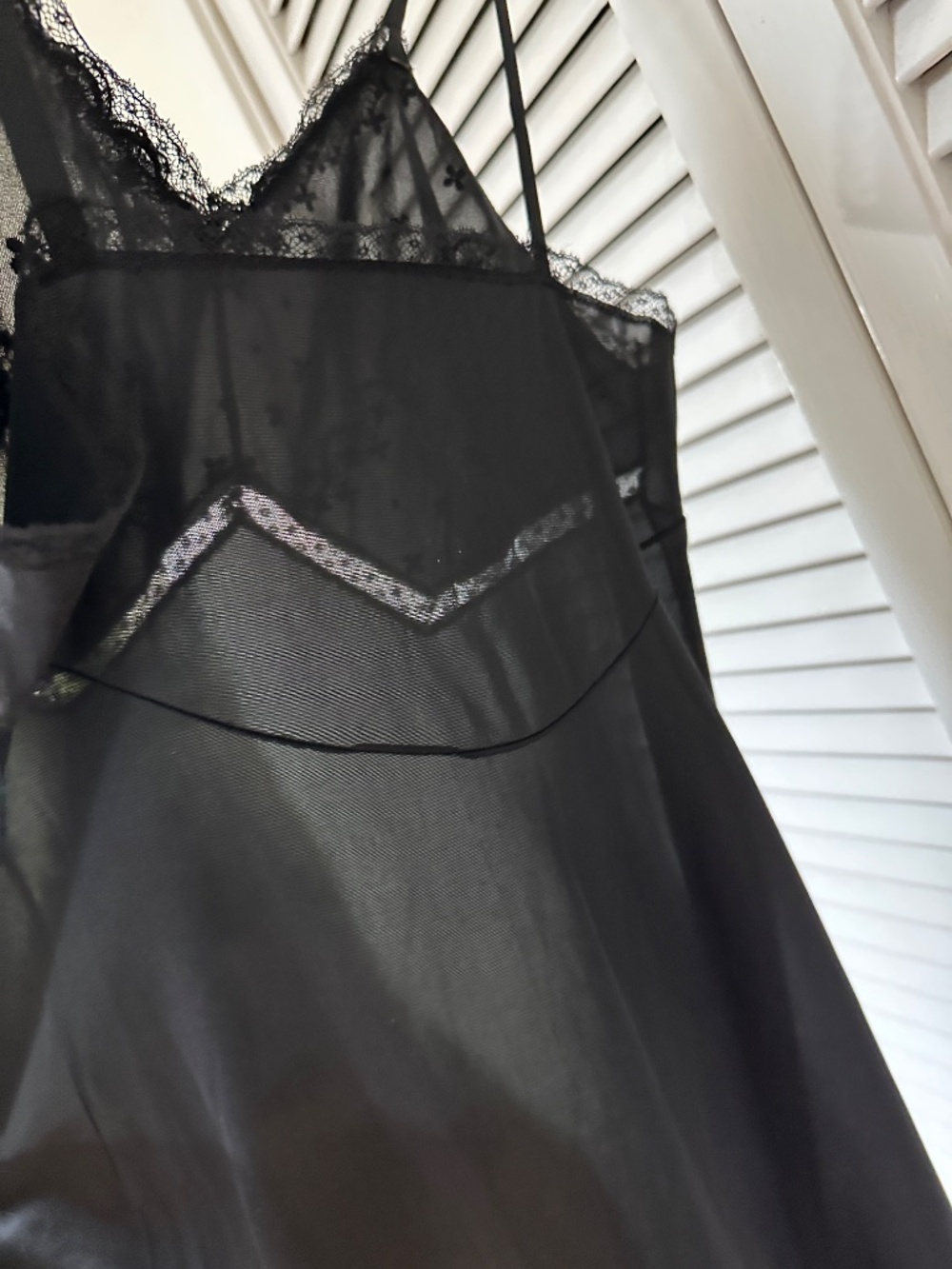 Vintage Full Slip Black Nylon Lace Nightie Small - Picture 14 of 16